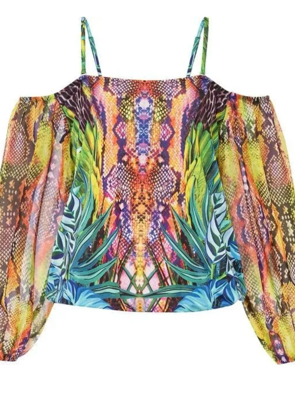 Venue Tropical Off-Shoulder Floral & Snake Print Top - NWT M - Picture 2 of 2